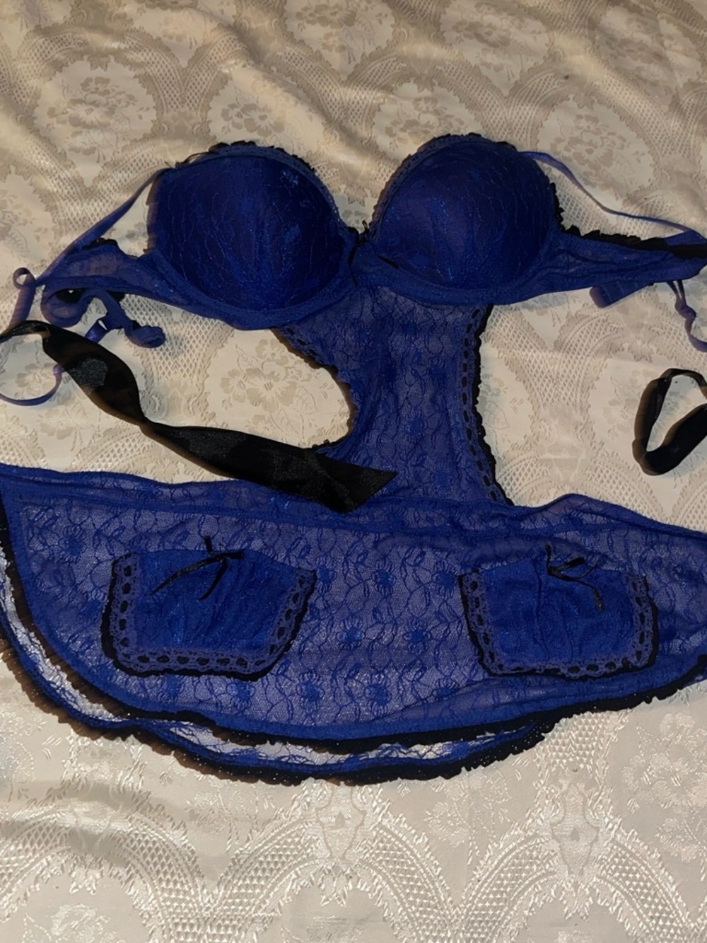 Royal Blue Lace Bustier with Bow Accents - Women's Intimates